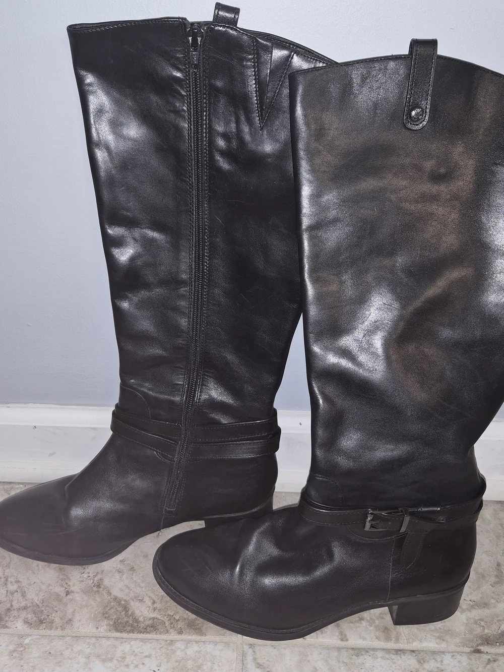 Alex Marie Classic Black Leather Knee-High Boots - Women's